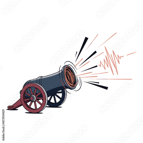 Dynamic cannon blast unleashes powerful energy waves, representing impact and innovation