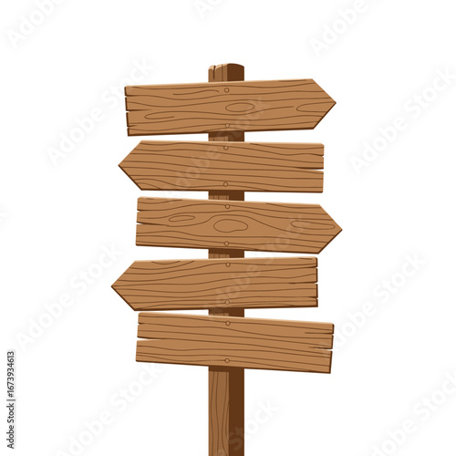 Wooden directional signpost with multiple blank arrows offering choices for your next adventure