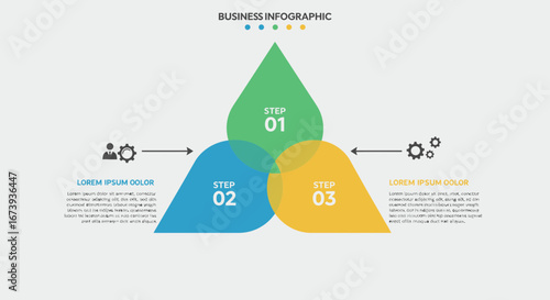 Business infographic template with three steps design and creative colorful shapes