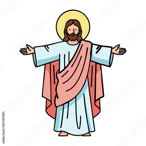 Simple Jesus Christ Vector Illustration with Open Arms and Halo