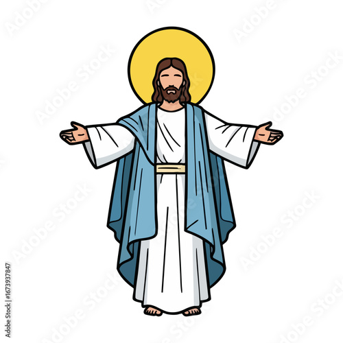 Simple Jesus Christ Vector Illustration with Open Arms and Halo