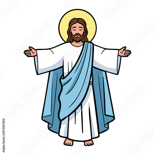 Simple Jesus Christ Vector Illustration with Open Arms and Halo