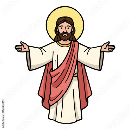 Simple Jesus Christ Vector Illustration with Open Arms and Halo