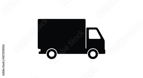 a black silhouette of a delivery truck on a white background