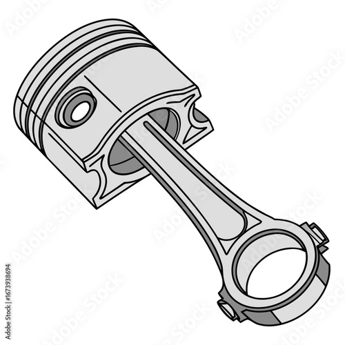 Detailed isometric illustration of a single piston and connecting rod assembly for an internal combustion engine