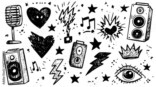 Hand-Drawn Musical and Abstract Doodles punk rock eye old school 