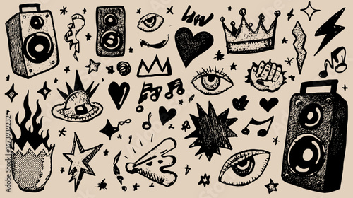 Hand-Drawn Musical and Abstract Doodles punk rock eye old school 
