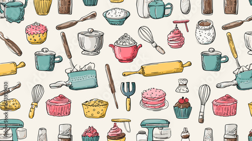 Set of Baking and cake tool doodle element hand