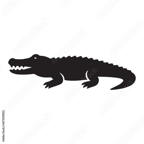 Crocodile Silhouette Icon – Reptile, Wildlife & Danger