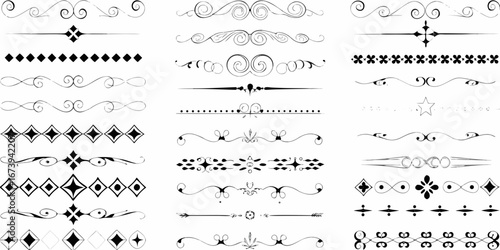 Thirty black and white ornate flourishes and decorative dividers for design vector illustration