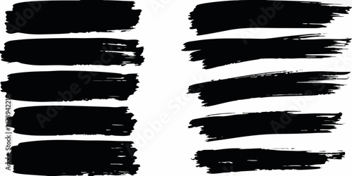 Ten Black Brush Stroke Shapes On White Background paint stroke ink stroke