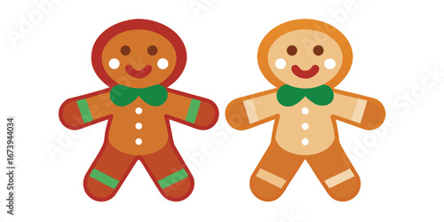 Two Gingerbread Man Cookies with Bow Ties Isolated on White