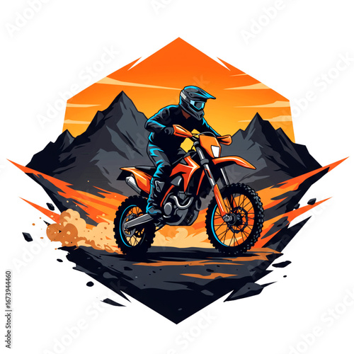 This vector highlights the adventurous lifestyle of riders who conquer trails and explore wild landscapes