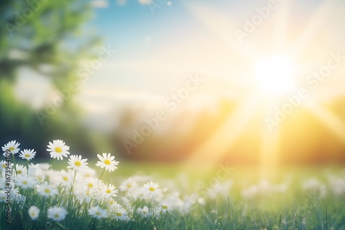 Stunning Sunrise Daisies Meadow Field Landscape