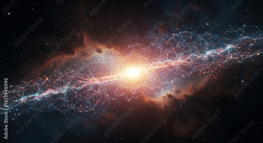 Obraz premium Digital galaxy depicting complex data network amidst a nebula explosion
