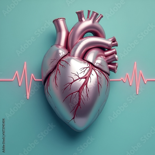 A Metallic Heart with an ECG Line