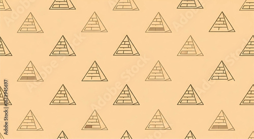 Seamless pyramid pattern in shades of brown and beige evokes ancient Egyptian architecture in a minimal geometric style design
