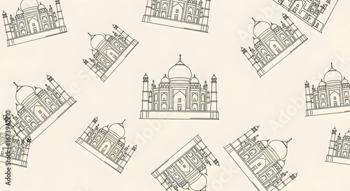 Elegant line art pattern featuring the iconic Taj Mahal creating a stylish and minimalistic Indian architectural wallpaper