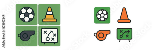 Vector illustration of soccer training elements and coaching tools