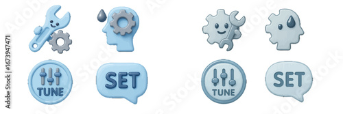 Illustration of tools and settings for adjustments and repairs