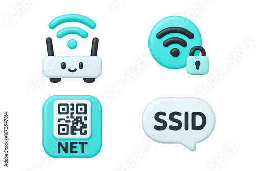 Wireless technology icons for internet connectivity and security