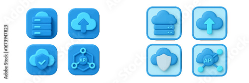 Colorful vector icons representing cloud computing and API technology