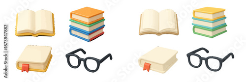 Vector illustration of books and glasses in a minimalist style