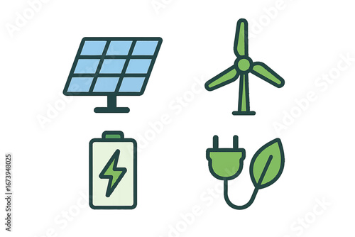 Vector illustration of renewable energy icons for sustainable design