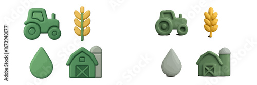 Vector illustration of farming elements featuring tractor and crops