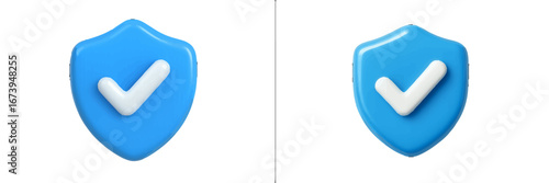 Graphic representation of a blue check mark inside a shield