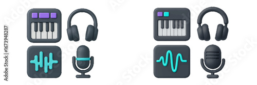 Creative music elements in vector style for digital projects