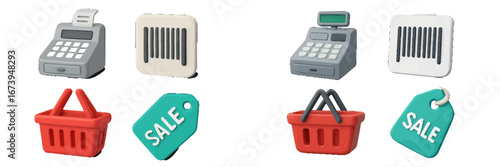 Colorful vector artwork of retail shopping and sale elements