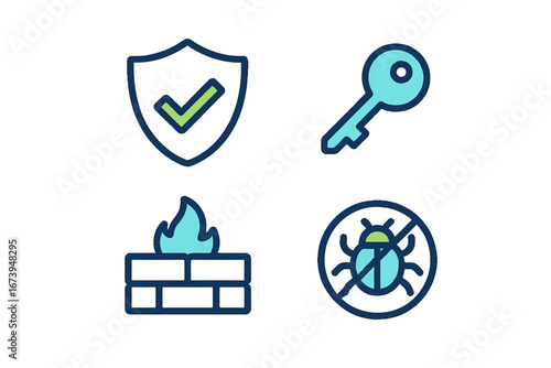 Security icons representing protective measures and tools for safety