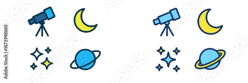 Telescope and moon symbols illustrating stargazing and astronomy