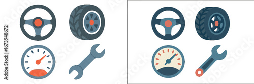 Vector illustration of car parts and tools for automotive design