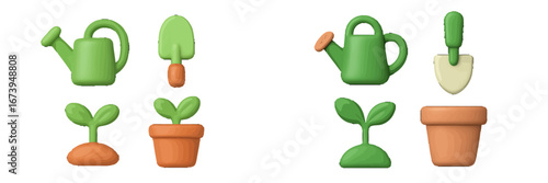 Gardening tools and plants in a colorful vector illustration