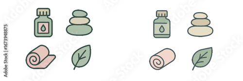 Wellness elements including essential oils stones and yoga mats