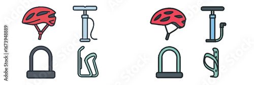Cycling gear vector illustration featuring helmet pump and lock