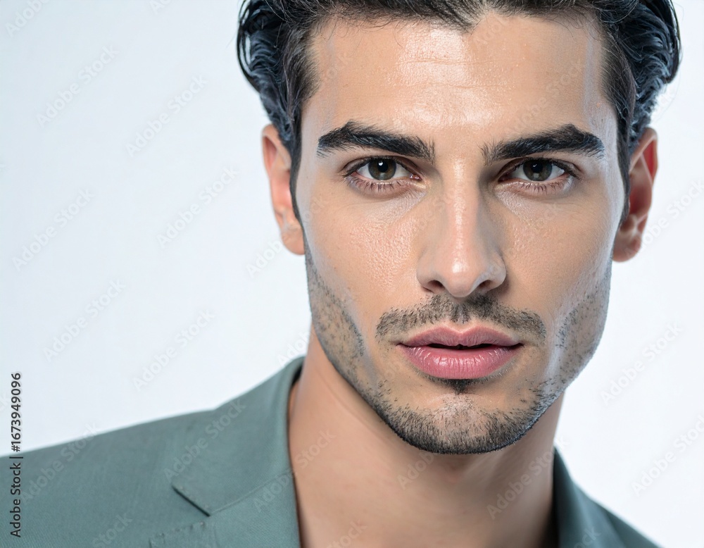 Fototapeta premium Handsome man posing confidently with clean shaven face in a studio setting