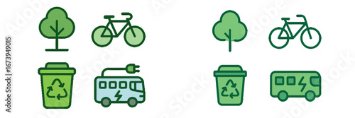 Eco-friendly transportation and recycling concepts in vector style