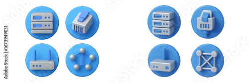 Various digital technology icons are displayed on a blue background