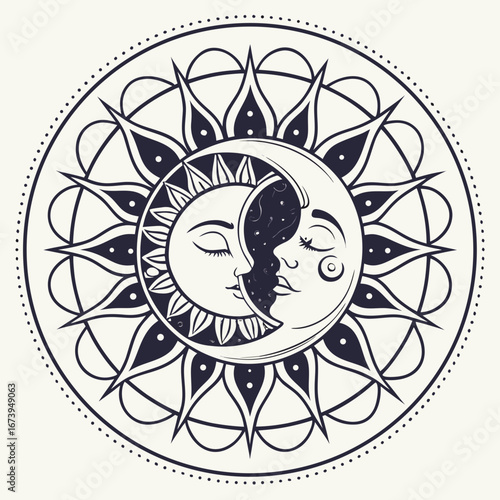 Celestial embrace sun and moon mandala
