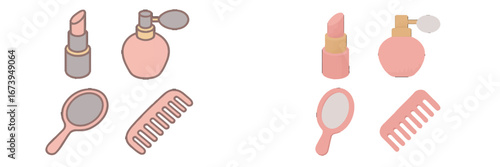 Beauty essentials vector illustration featuring makeup and accessories
