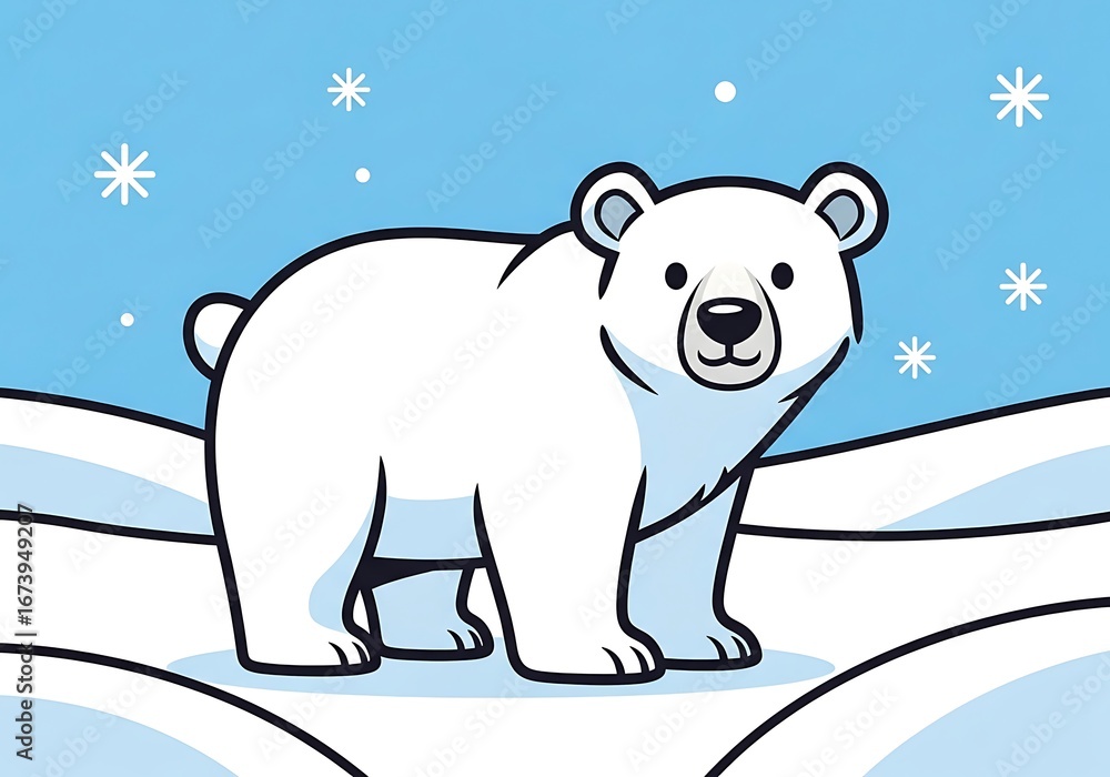 Fototapeta premium Adorable polar bear illustration against a snowy background capturing winter's charm