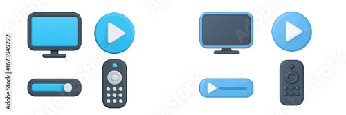 Vector illustration of multimedia control elements in blue tones