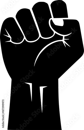 Symbol of Unity: A bold, stark, monochromatic emblem of solidarity, with a clenched fist, symbolizing strength, resilience, and the power of collective action