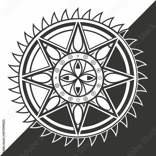 Intricate geometric mandala design on split background