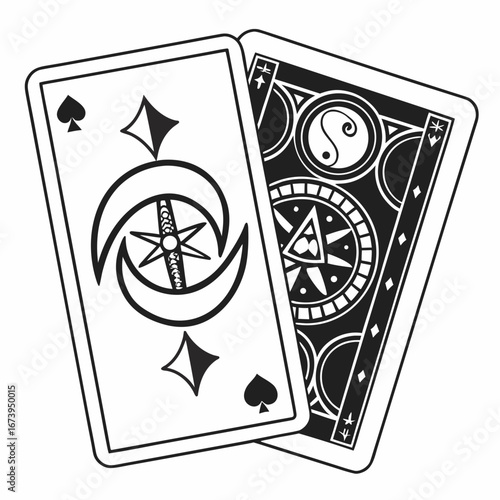 Mystical playing cards with celestial and esoteric symbols