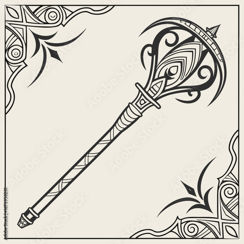 Ornate fantasy mace with decorative corner embellishments