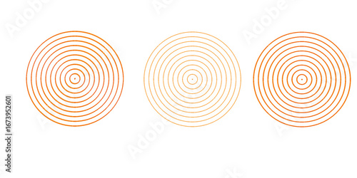 Red concentric ripple circles set. Sonar or sound wave rings collection. Epicentre, target, radar icon concept. Radial signal or vibration elements.